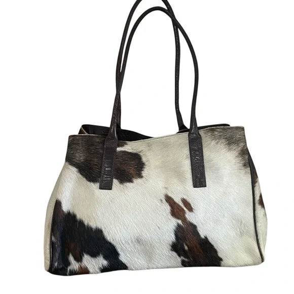 Maurizio Taiuti Cowhide Tote in White and Brown with Dark Brown Trim - Picture 2 of 13